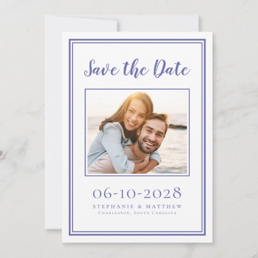Periwinkle Blue Wedding Foto Verlobung Moderne Save The Date (Vorderseite)