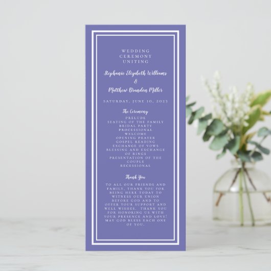 Periwinkle Blue Wedding Service Zeremonie Moderne Programm (Stehend Vorderseite)