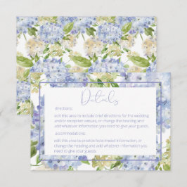 Periwinkle Blue White Hydrangea Details Hochzeit Begleitkarte
