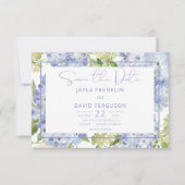 Periwinkle Blue White Hydrangea Wedding Save The Date (Vorderseite)