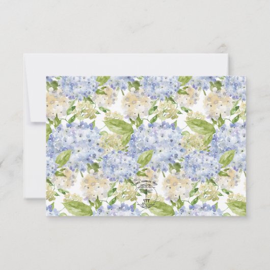 Periwinkle Blue White Hydrangea Wedding Save The Date (Rückseite)