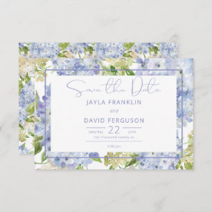 Periwinkle Blue White Hydrangea Wedding Save The Date