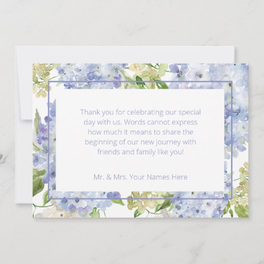 Periwinkle Blue White Hydrangeas Wedding Dankeskarte (Rückseite)