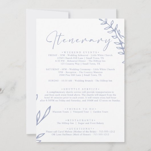 Periwinkle Blume Begrüßungsschreiben und Ausflug Mitteilungskarte (Rückseite)