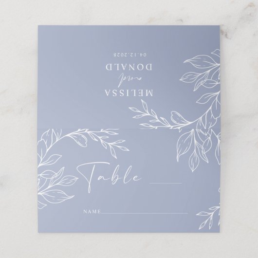 Periwinkle Blume Simple Wedding Platzkarte (Außenseite Aufgefaltet)