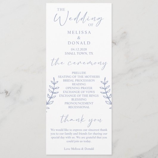 Periwinkle Blume Simple Wedding Programm (Vorderseite)