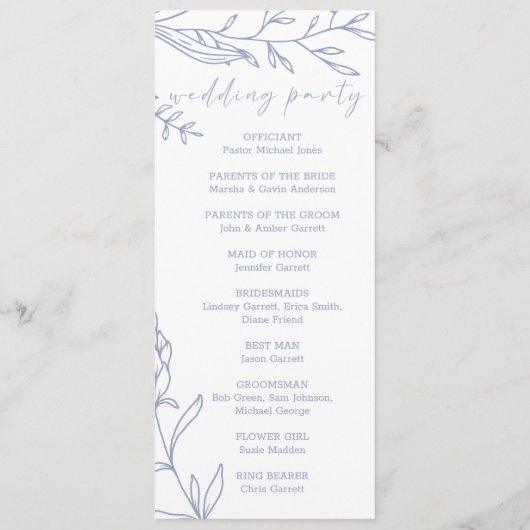 Periwinkle Blume Simple Wedding Programm (Rückseite)