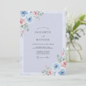 Periwinkle-Blush-Pfingstrosen-Hochzeit Einladung (Stehend Vorderseite)