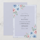 Periwinkle-Blush-Pfingstrosen-Hochzeit Einladung (Vorne/Hinten)