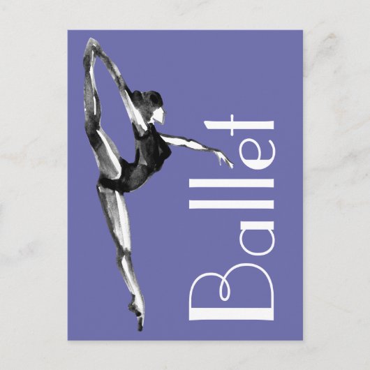 Periwinkle Bold Black, White Watercolor Ballerina Postkarte (Vorderseite)