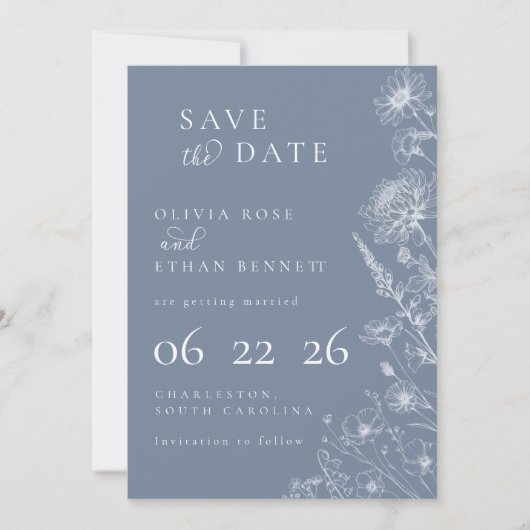 Periwinkle Botanical Minimal Wedding Save the Date (Vorderseite)
