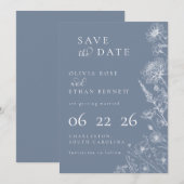 Periwinkle Botanical Minimal Wedding Save the Date (Vorne/Hinten)