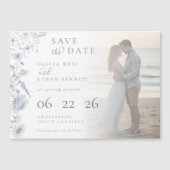 Periwinkle Botanical Photo Wedding Save the Date  Magnetkarte (Vorderseite)