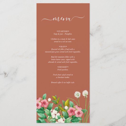 Periwinkle Burnt Orange Terracotta Wedding Menükarte (Vorderseite)