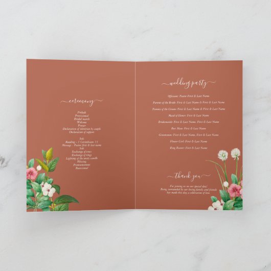 Periwinkle Burnt Orange Wedding Order of Service Programm (Innenseite)