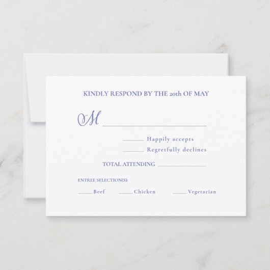 Periwinkle Calligraphy Wedding Meals RSVP Card Dankeskarte (Rückseite)