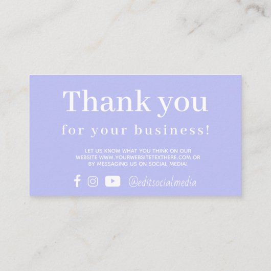 Periwinkle Danke Business Card Begleitkarte (Rückseite)