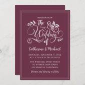 Periwinkle Decorative Hochzeitkalligrafie Einladung (Vorne/Hinten)