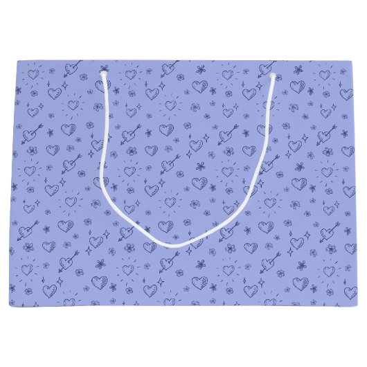 Periwinkle Doodle Blume und Herz Gemustert Große Geschenktüte (Vorderseite)