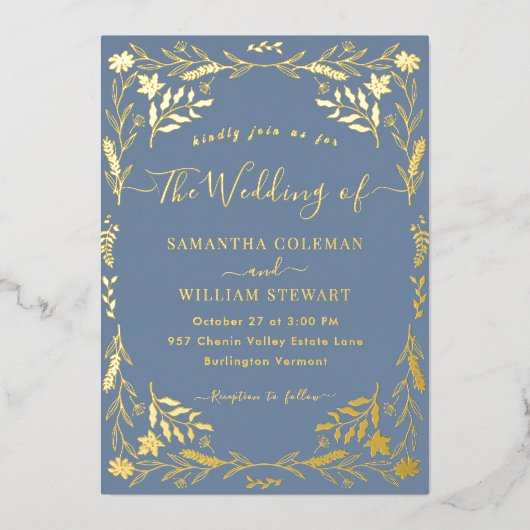 Periwinkle Elegant Boho Moderne Typografie Hochzei Folieneinladung (Vorderseite)