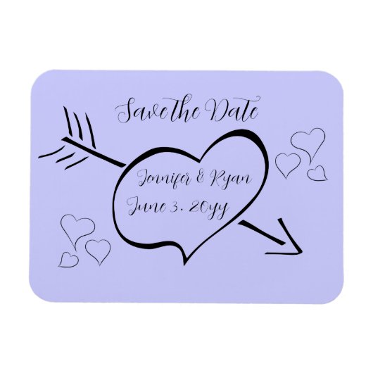 Periwinkle Extravagante Kalligraphie Herz Save the Magnet (Horizontal)