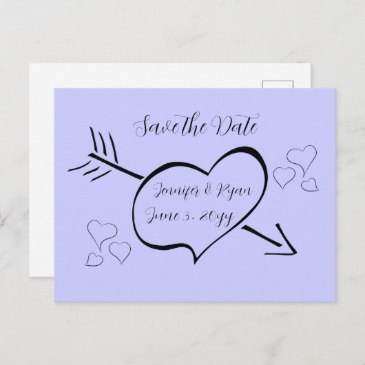 Periwinkle Extravagante Kalligraphie Herz Save the Postkarte (Vorne/Hinten)