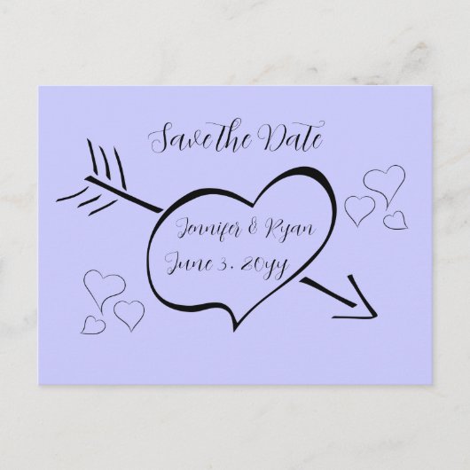 Periwinkle Extravagante Kalligraphie Herz Save the Postkarte (Vorderseite)
