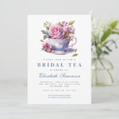 Periwinkle Flora Teezeremonie auf dem Bridal Teeze Einladung (Stehend Vorderseite)