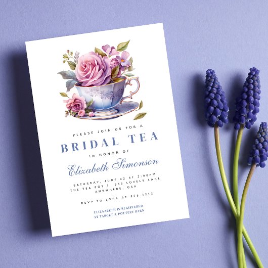 Periwinkle Flora Teezeremonie auf dem Bridal Teeze Einladung