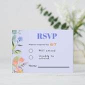 Periwinkle floral 3,5" x 5" Response Card RSVP Karte (Stehend Vorderseite)