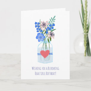 Periwinkle Floral Bloom Masons Jar Birthday Card Feiertagskarte
