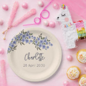 Periwinkle Floral Blooms Modern Custom Name Pappteller (Party)