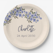 Periwinkle Floral Blooms Modern Custom Name  Pappteller (Vorderseite)