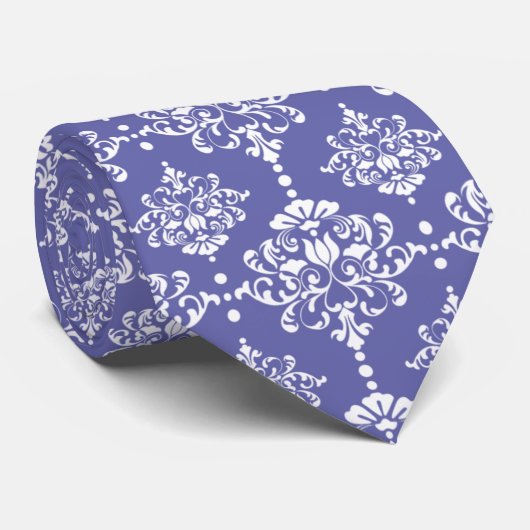 Periwinkle Floral Damask Pattern Trauzeuge Hochzei Krawatte (Gerollt)