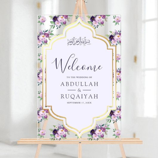 Periwinkle Floral Gold Muslim Wedding Welcome Acrylschild