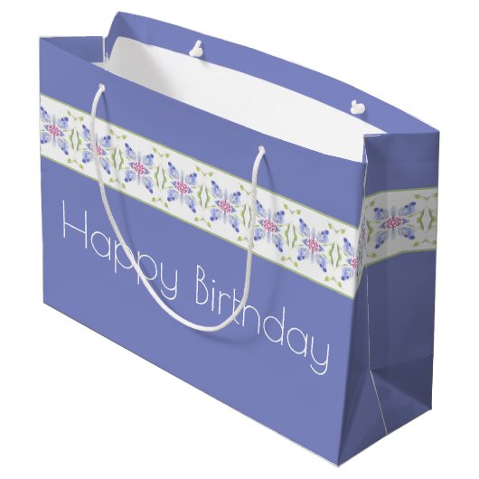 Periwinkle Floral Modern Große Geschenktüte (Rückseite Schrägansicht)