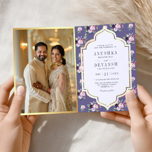 Periwinkle Floral Muster QR Code Indian Wedding Einladung