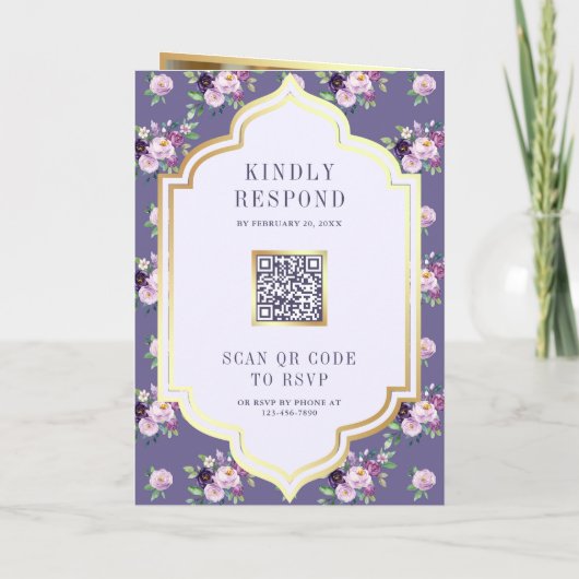 Periwinkle Floral Muster QR Code Indian Wedding Einladung (Rückseite)