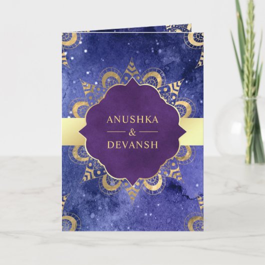 Periwinkle Galaxy Mandala QR Code Indian Wedding Einladung (Vorderseite)