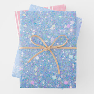 Periwinkle Glitzer Rosa Schneeflocke Geschenkpapier Set