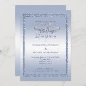 Periwinkle Glitzer, Silver Ring Wedding Empfang Einladung (Vorne/Hinten)