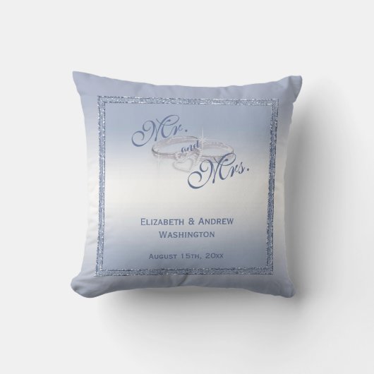 Periwinkle Glitzer & Silver Wedding Rings Kissen (Vorderseite)