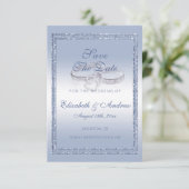 Periwinkle Glitzer & Silver Wedding Rings Save The Date (Stehend Vorderseite)