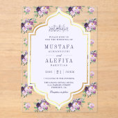 Periwinkle Gold Purple Floral Muslim Wedding Acryleinladungen (Vorderseite)