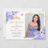 Periwinkle & Gold Quinceañera Save the Date Foto Einladung (Vorderseite)