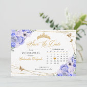 Periwinkle & Gold Quinceñera Save the Date Einladung (Stehend Vorderseite)