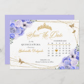 Periwinkle & Gold Quinceñera Save the Date Einladung (Vorne/Hinten)
