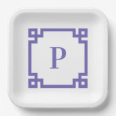 Periwinkle griechisches Monogramm für die Schlüsse Pappteller (Vorderseite)