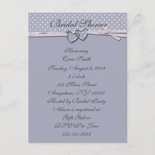 Periwinkle Hearts Bridal Dusche Einladung (Vorderseite)