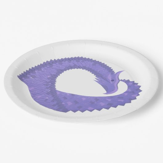 Periwinkle Herzdrache auf Weiß Pappteller (Schrägansicht)